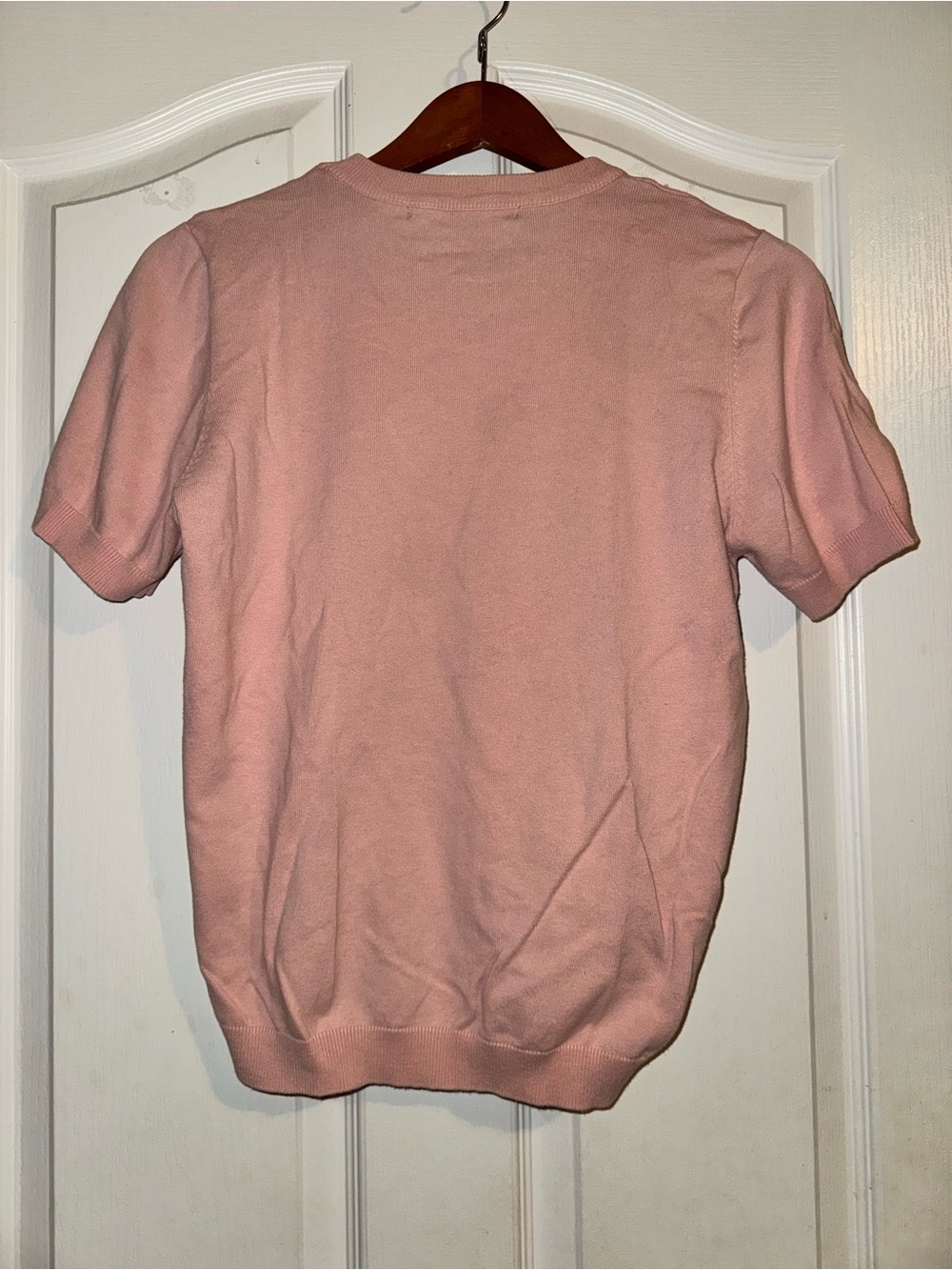Kamiseta Pink Textured Short Sleeve Knit Sweater Top Size L For layering in Fall - Picture 10 of 11